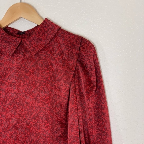 Vintage | Red satin long sleeve blouse size large - Picture 2 of 7